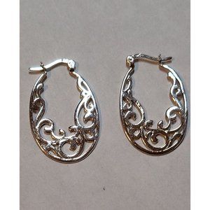Sterling Silver 925 Earrings Openwork Oval 1.25"